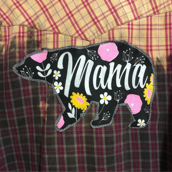 Upcycled “Mama Bear” cropped, distressed flannel. - Picture 4 of 6